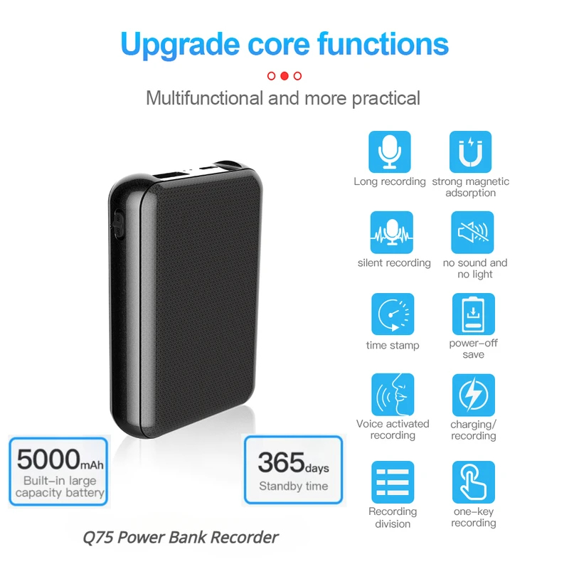 Voice Recorder Pen - 5000mAh Mini Power Bank Recorder Digtal